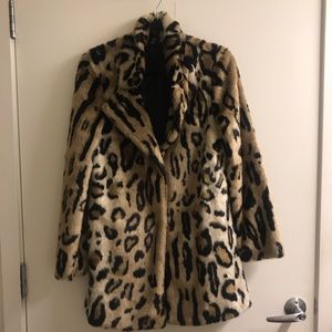 Leopard print faux fur coat